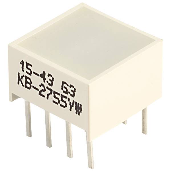 Ein elektronisches Bauteil mit rechteckigem Gehäuse, aufgedruckten schwarzen Zahlen und Buchstaben und mehreren Metallpins an der Unterseite.