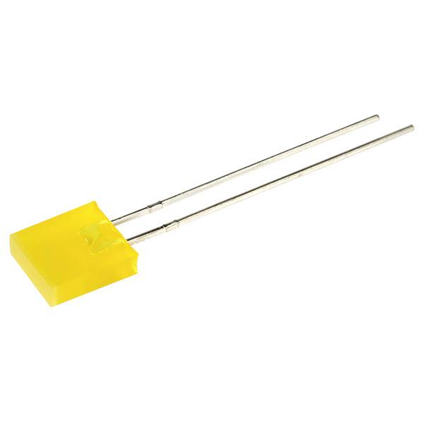 Ein rechteckiger, gelber LED mit zwei langen Metall-Pins zum Anschluss in elektronischen Schaltungen.
