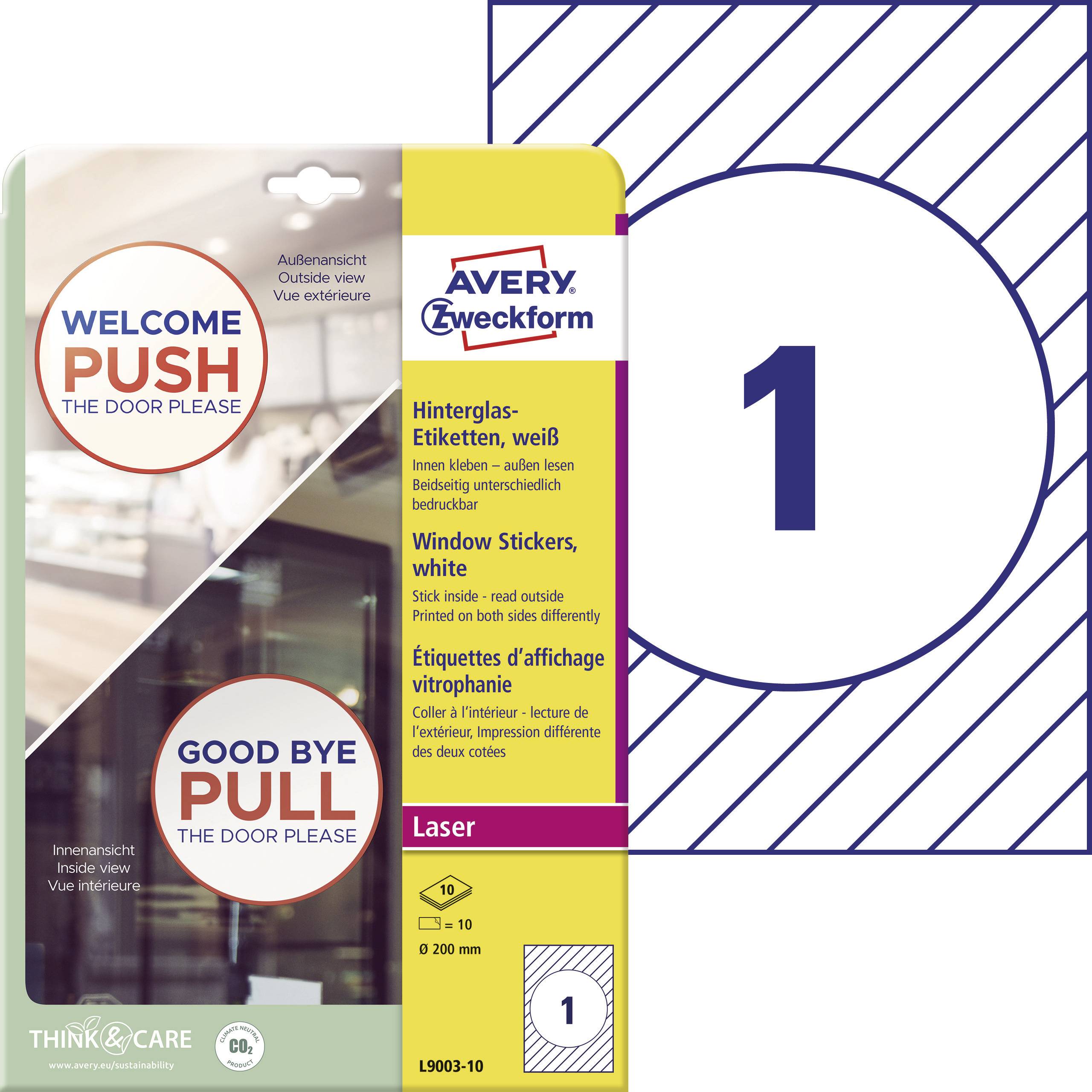 Avery-Zweckform L9003-10 Hinterglas-Etiketten Ø 200mm Polypropylen Weiß 10 St. Wiederablösbar Farblaserdrucker, Laserdrucker