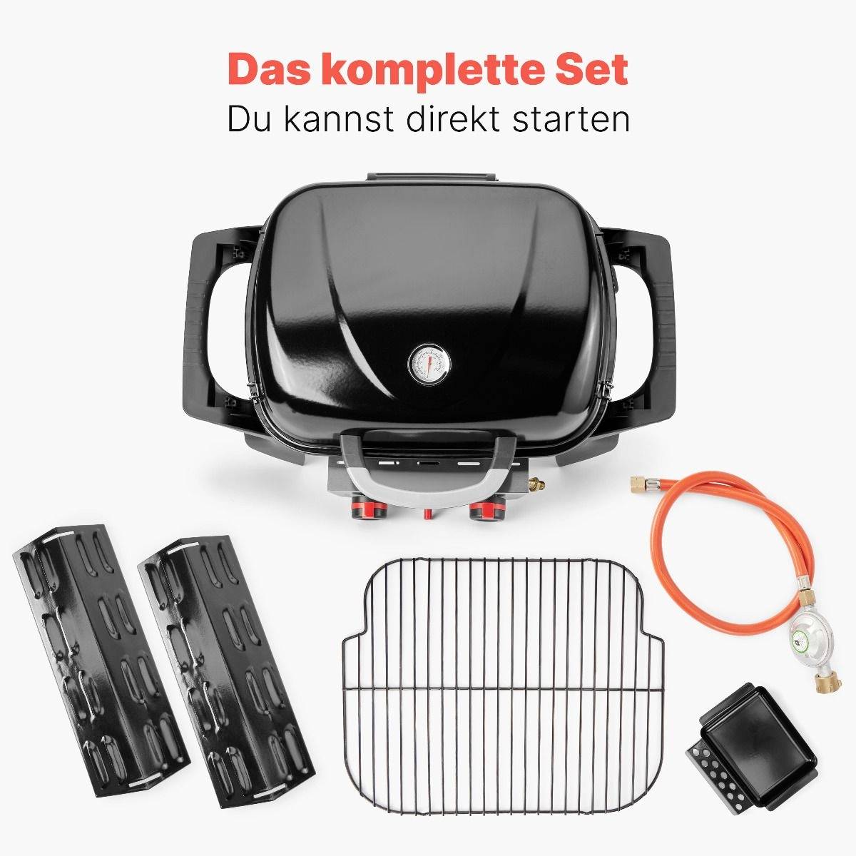 Profi Cook PC-GG 1261 Tisch Gas-Grill 2 Grillzonen, 2 Brenner, Thermometer im Deckel Schwarz