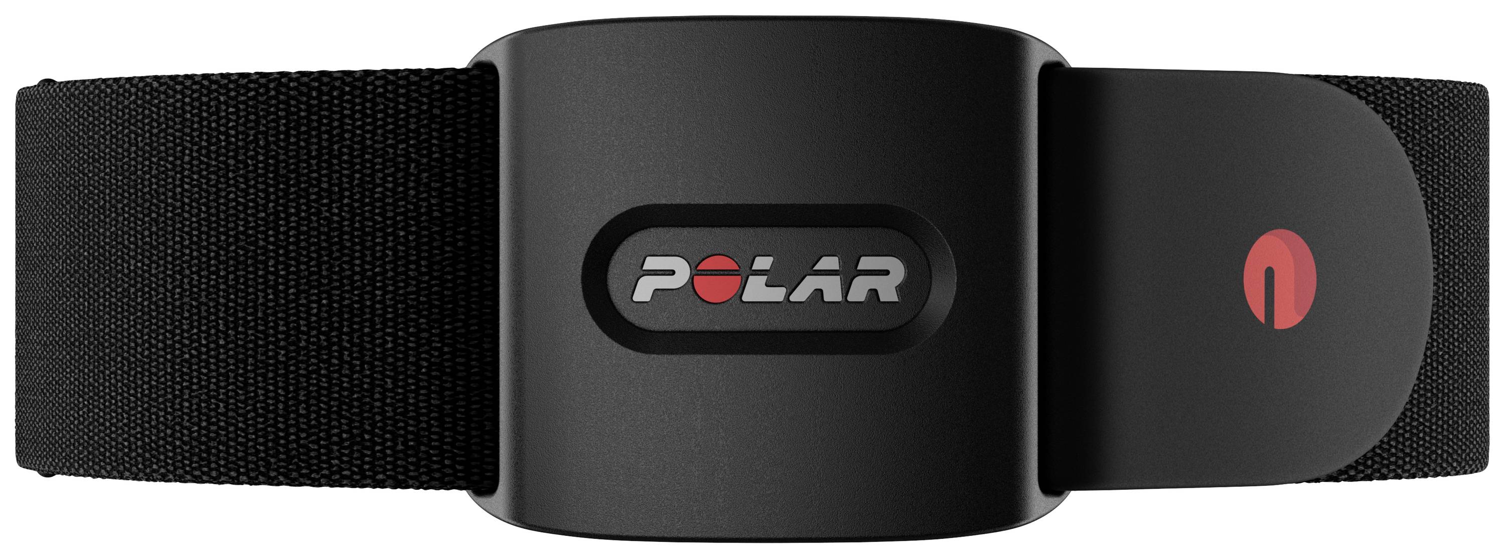 Herzfrequenz-Sensor von Polar mit schwarzem Band und Logo in der Mitte.