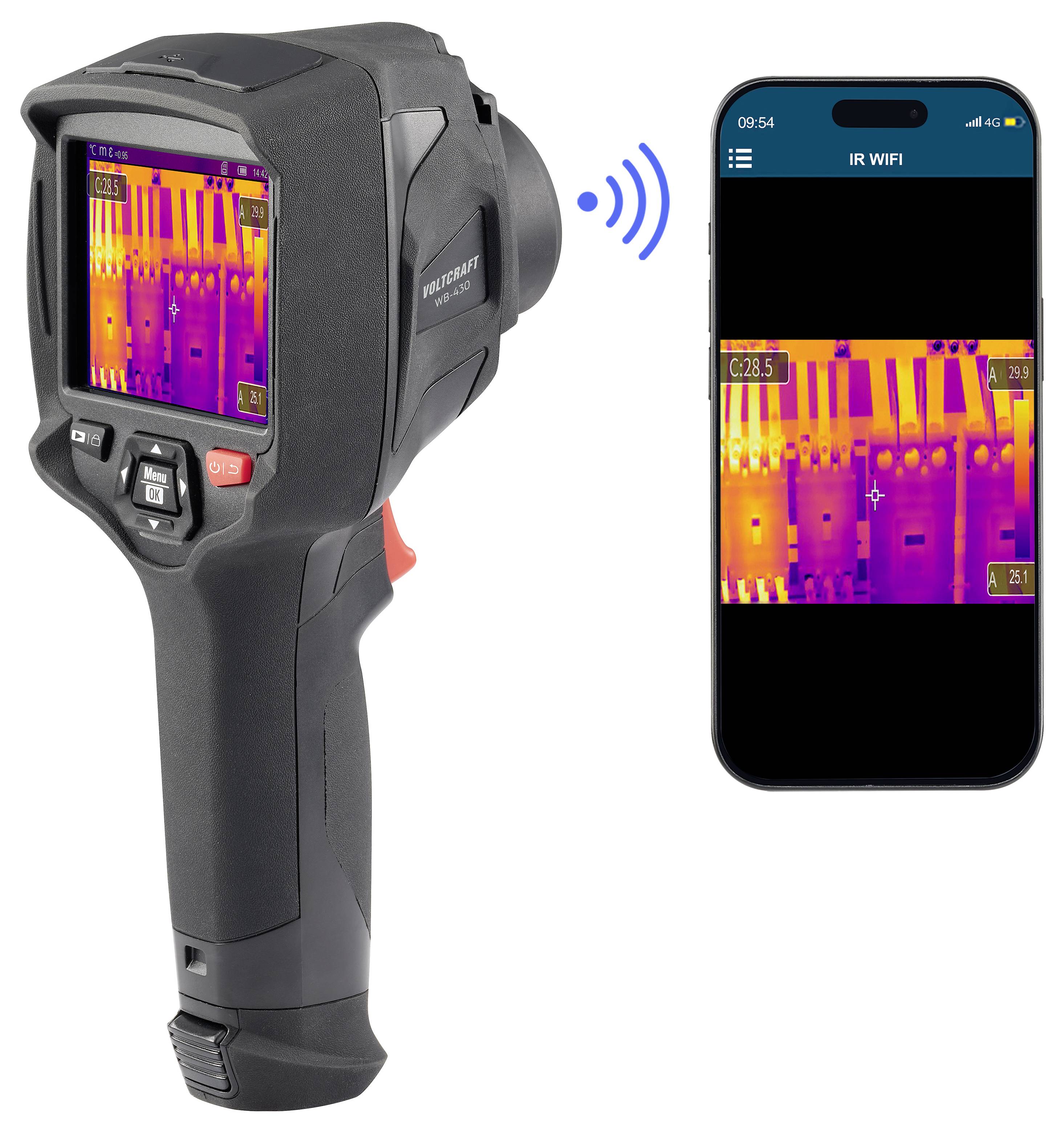 Eine Wärmbildkamera sendet drahtlos eine Wärmekartendarstellung an eine Smartphone-App mit dem Namen „IR WIFI