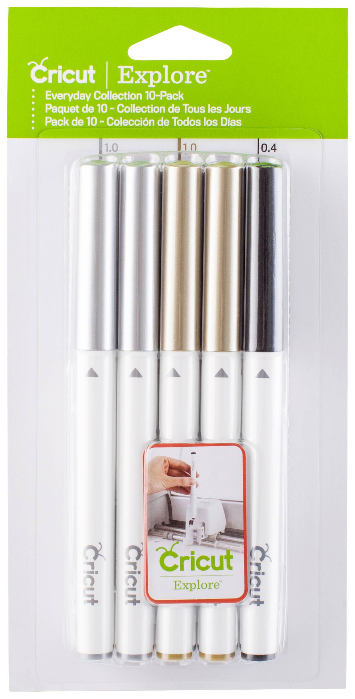 Cricut Explore/Maker Point Pen 10-Pack Everyday Collection Stiftset Silber, Gold, Schwarz