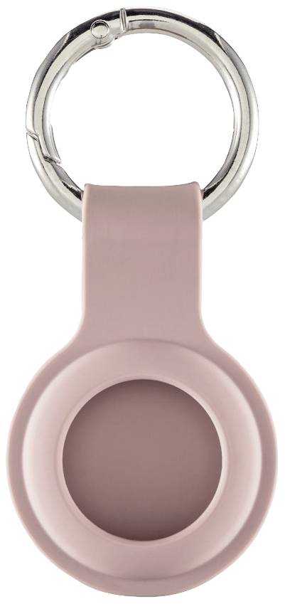 Schlüsselanhänger in hellrosa. Ovale Form mit einer Öffnung in der Mitte, wo ein Gegenstand eingefügt werden könnte.