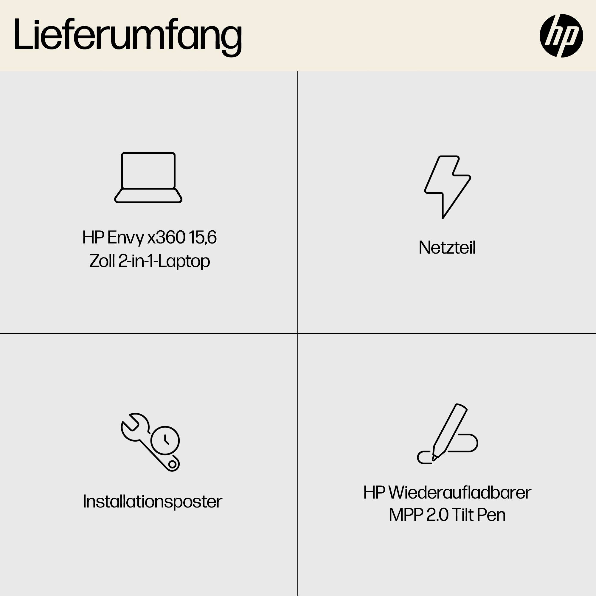 HP 2-in-1 Notebook / Tablet ENVY x360 2-in-1 Laptop 15-fh0055ng 39.6 cm (15.6 Zoll) Full HD AMD Ryzen 5 7530U 16 GB RAM 512 GB SSD Deutsch, QWERTZ