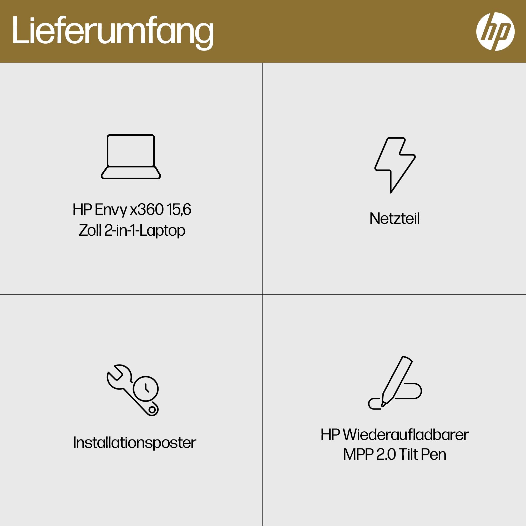 HP 2-in-1 Notebook / Tablet ENVY x360 2-in-1 Laptop 15-fh0055ng 39.6 cm (15.6 Zoll) Full HD AMD Ryzen 5 7530U 16 GB RAM 512 GB SSD Deutsch, QWERTZ