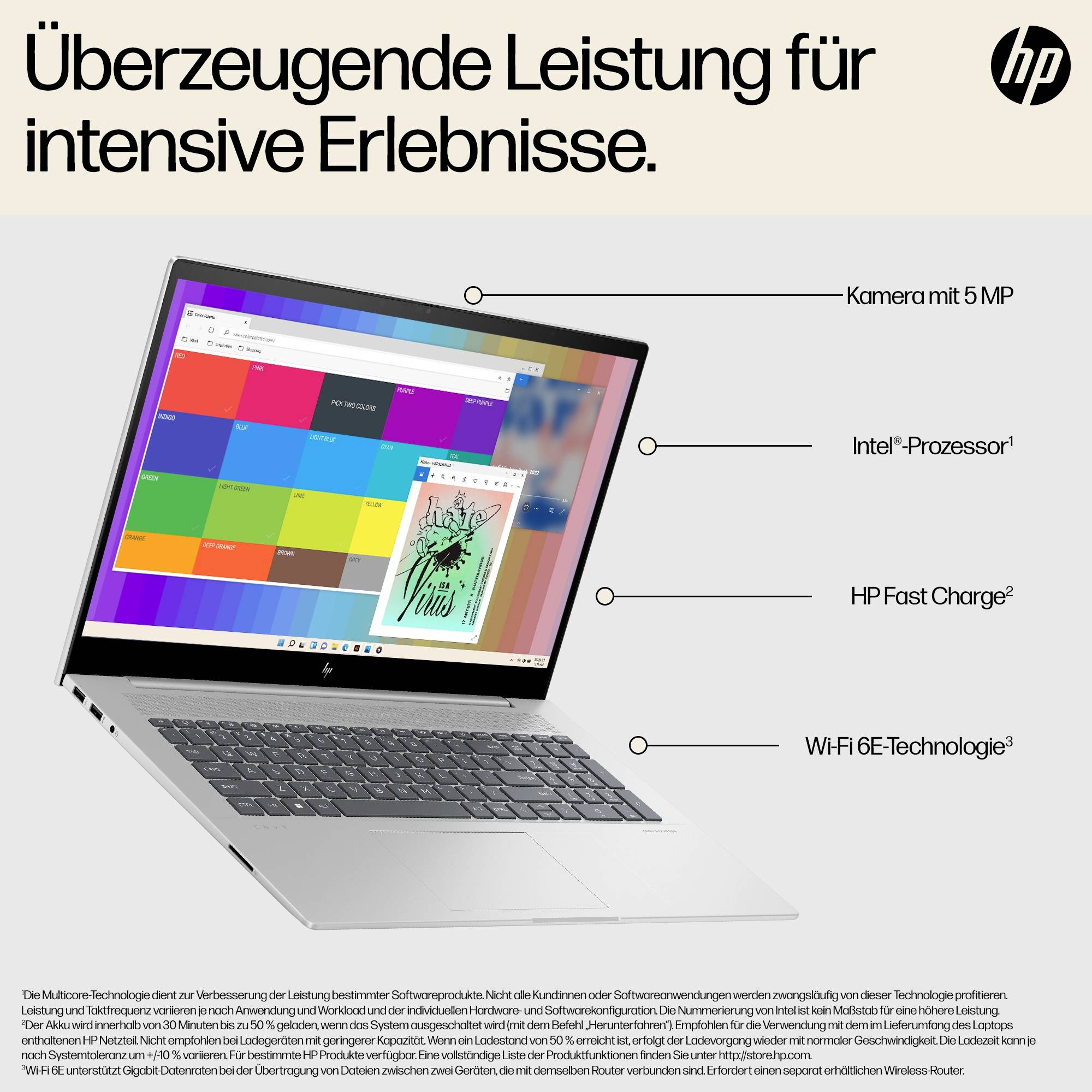 HP Notebook 17-cw0078ng 43.9 cm (17.3 Zoll) 4K, UHD Intel® Core™ i7 i7-1355U 32 GB RAM 1 TB SSD Deutsch, QWERTZ Silber 84S16EA#ABD