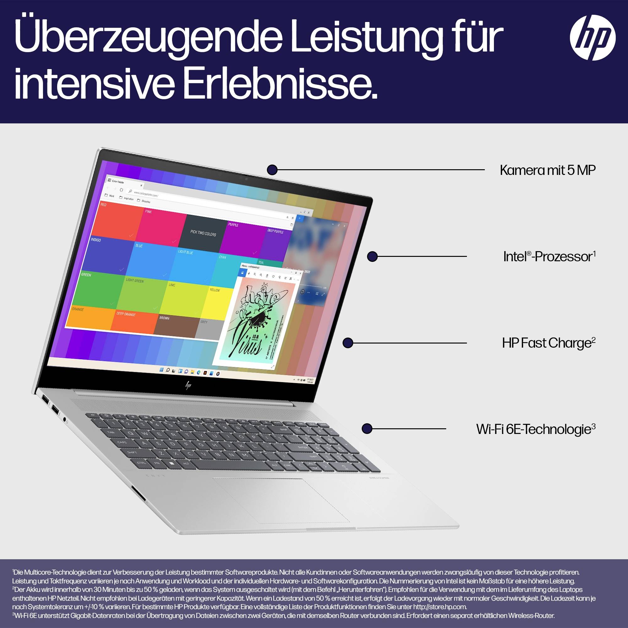 HP Notebook 17-cw0078ng 43.9 cm (17.3 Zoll) 4K, UHD Intel® Core™ i7 i7-1355U 32 GB RAM 1 TB SSD Deutsch, QWERTZ Silber 84S16EA#ABD