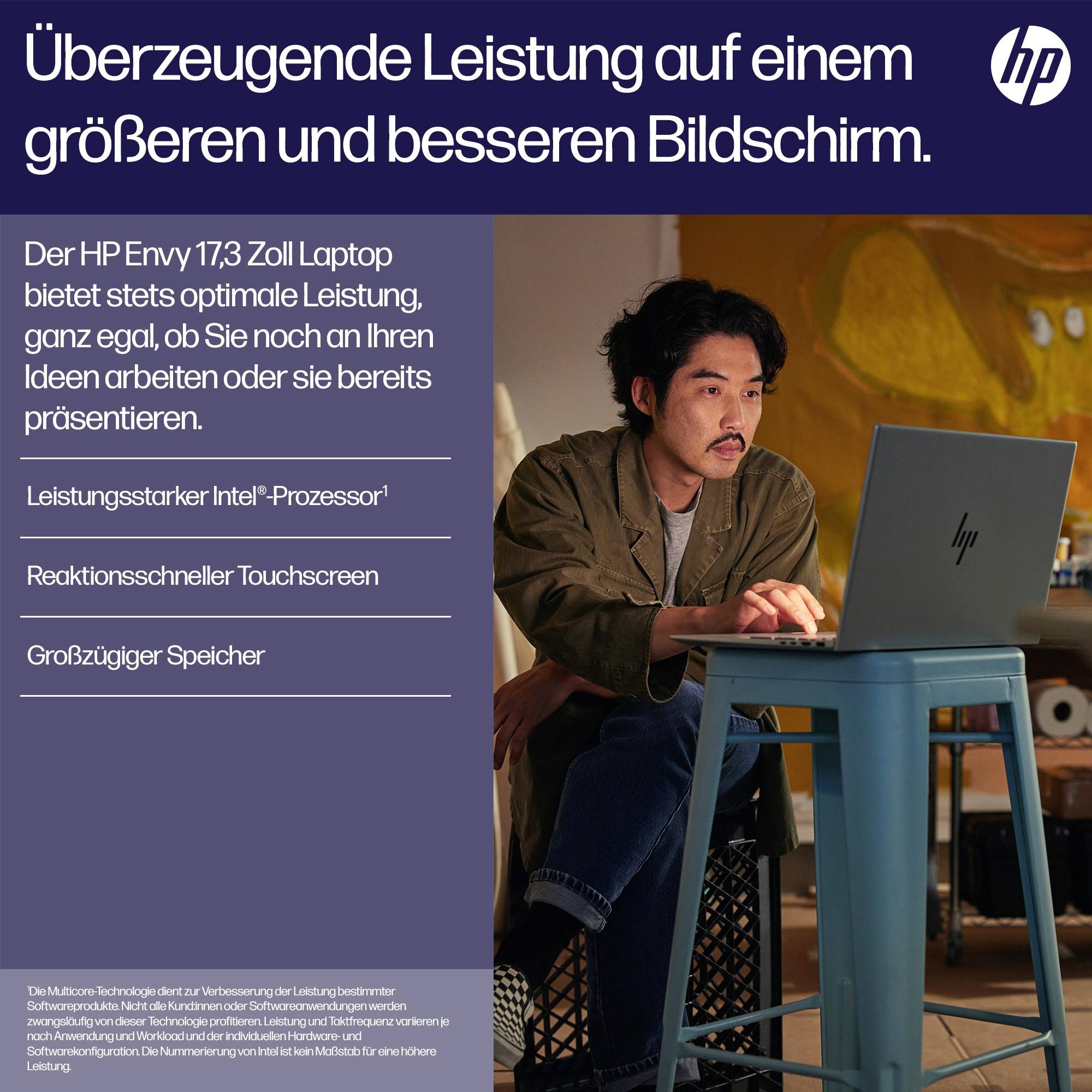 HP Notebook 17-cw0078ng 43.9 cm (17.3 Zoll) 4K, UHD Intel® Core™ i7 i7-1355U 32 GB RAM 1 TB SSD Deutsch, QWERTZ Silber 84S16EA#ABD