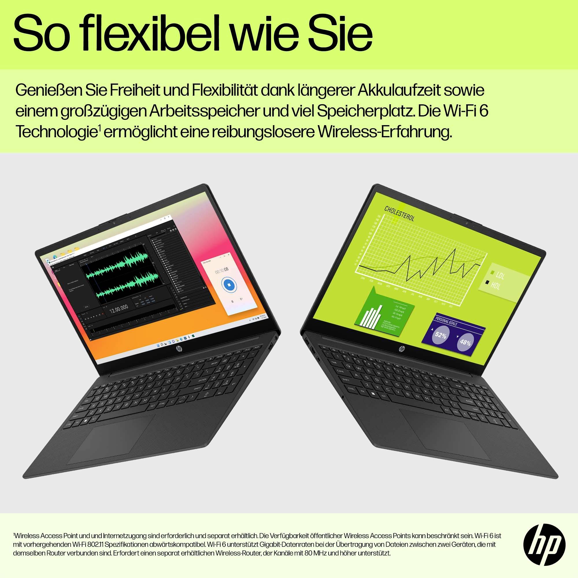 HP Notebook Laptop 15-fd0055ng 39.6 cm (15.6 Zoll) Full HD Intel® Core™ i5 i5-1335U 8 GB RAM 512 GB SSD Deutsch, QWERTZ Schwarz 800H3EA#AB