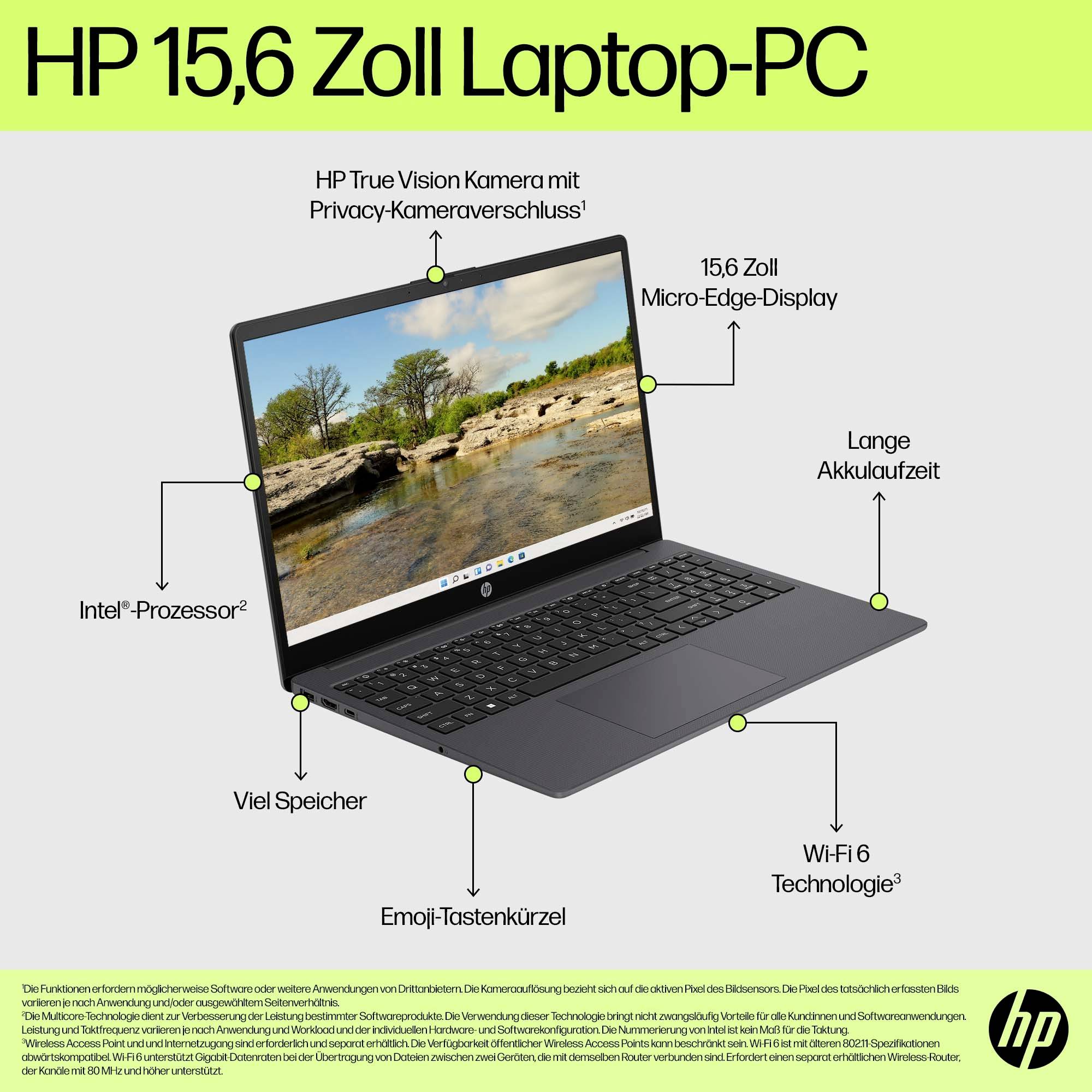HP Notebook Laptop 15-fd0055ng 39.6 cm (15.6 Zoll) Full HD Intel® Core™ i5 i5-1335U 8 GB RAM 512 GB SSD Deutsch, QWERTZ Schwarz 800H3EA#AB