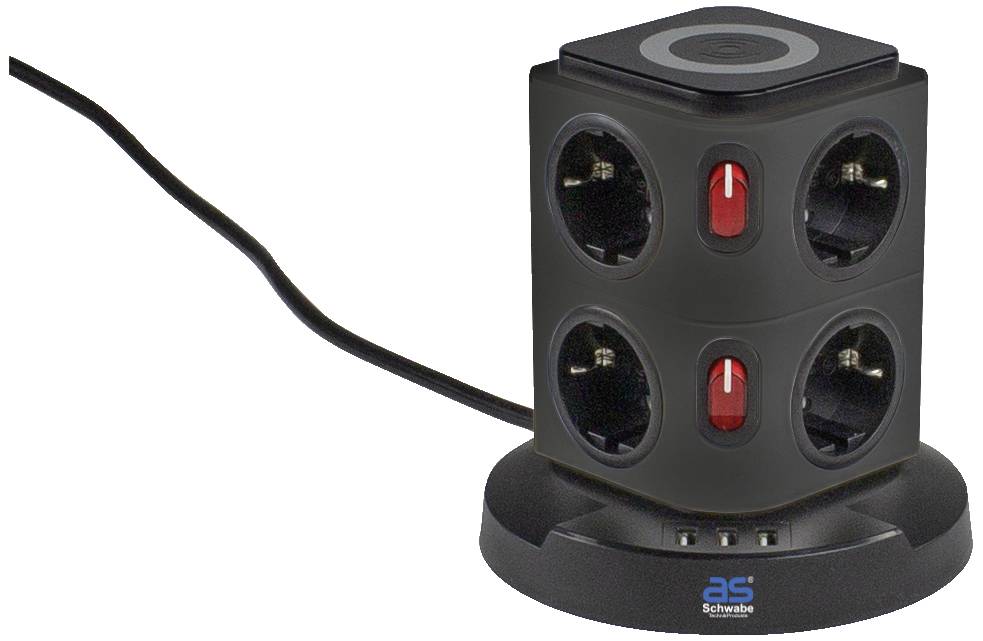 AS Schwabe 18221 Steckdosenturm Schwarz Schutzkontakt 1 St.