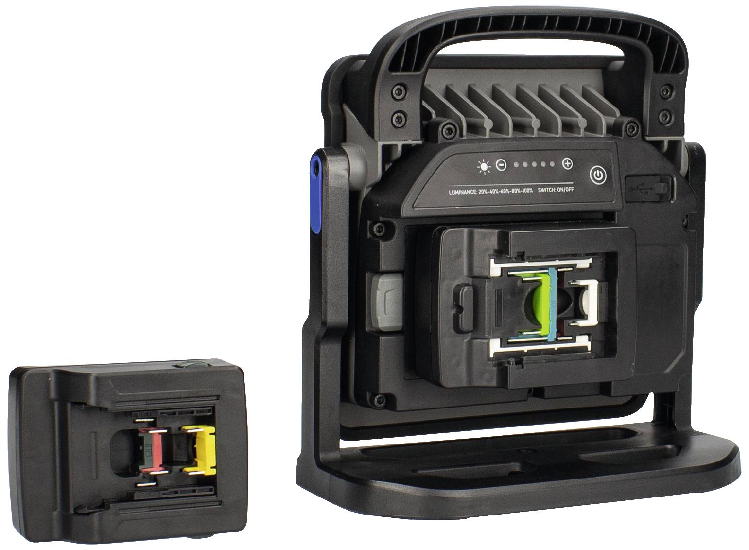 Ein tragbares Schweißgerät für Glasfaserkabel mit austauschbarem Zubehör. Entwickelt für schnelle und präzise Verbindungen.