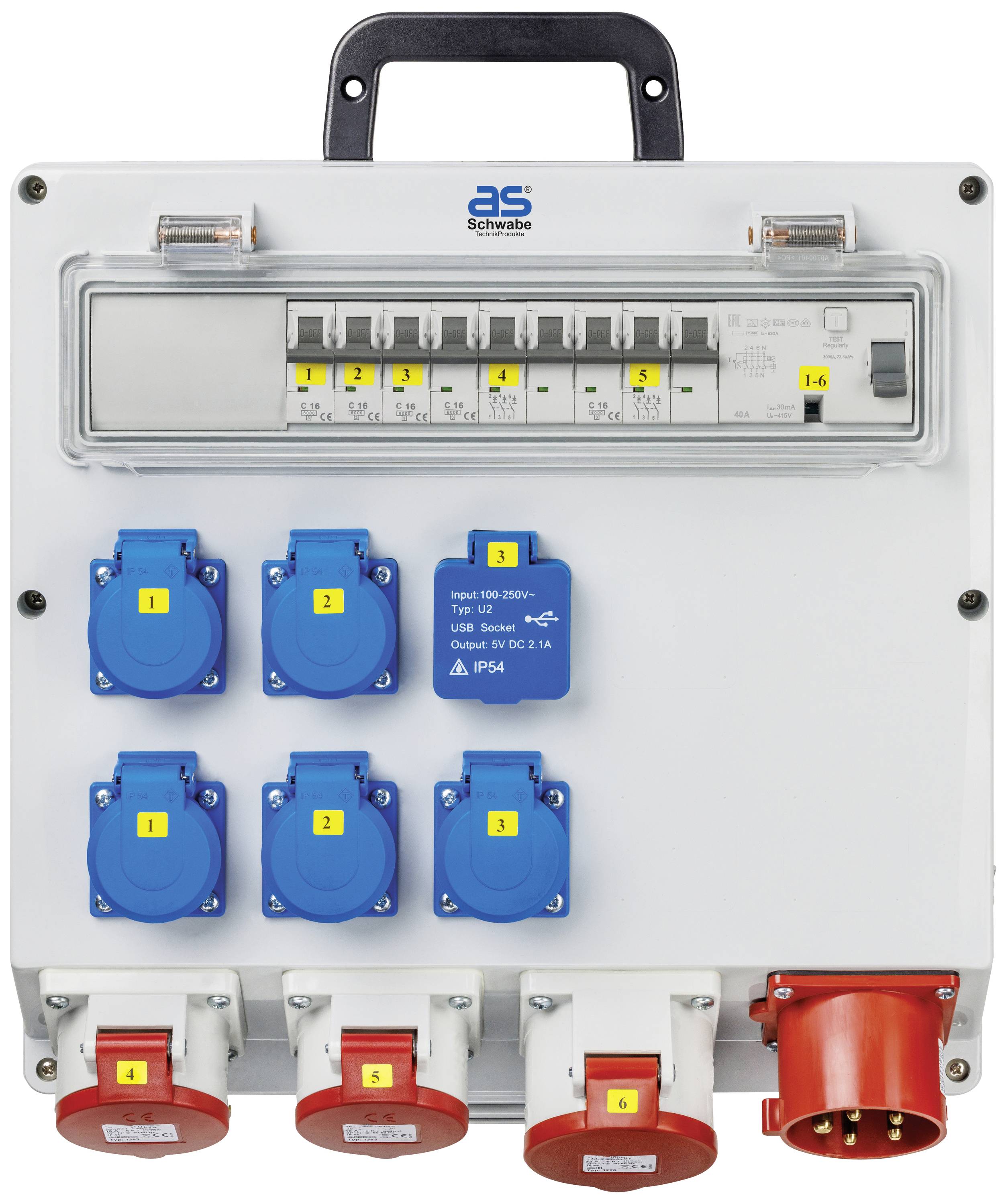 AS Schwabe CEE Stromverteiler FIXO 6 MAX 61524 400V 32A