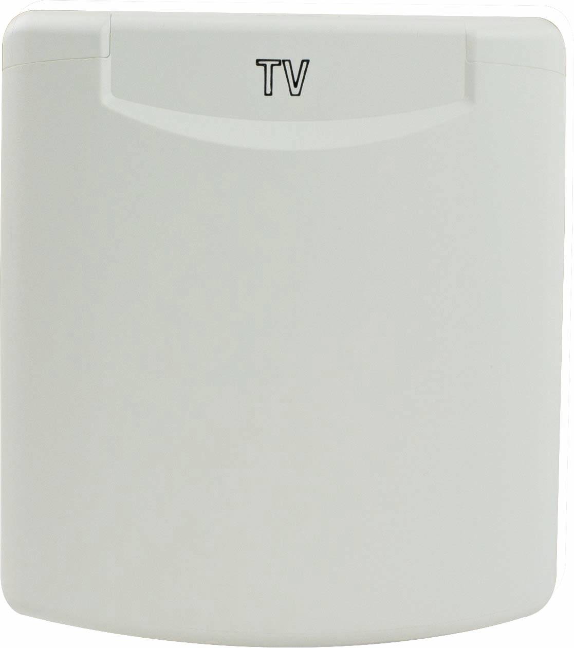 Weiße TV-Steckdose mit schlichtem Design. Oben steht 'TV'.