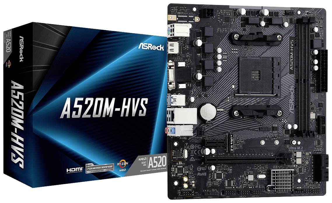ASRock A520M-HVS Mainboard Sockel (PC) AMD® AM4 Formfaktor (Details) Micro-ATX Mainboard-Chipsatz AMD® A520
