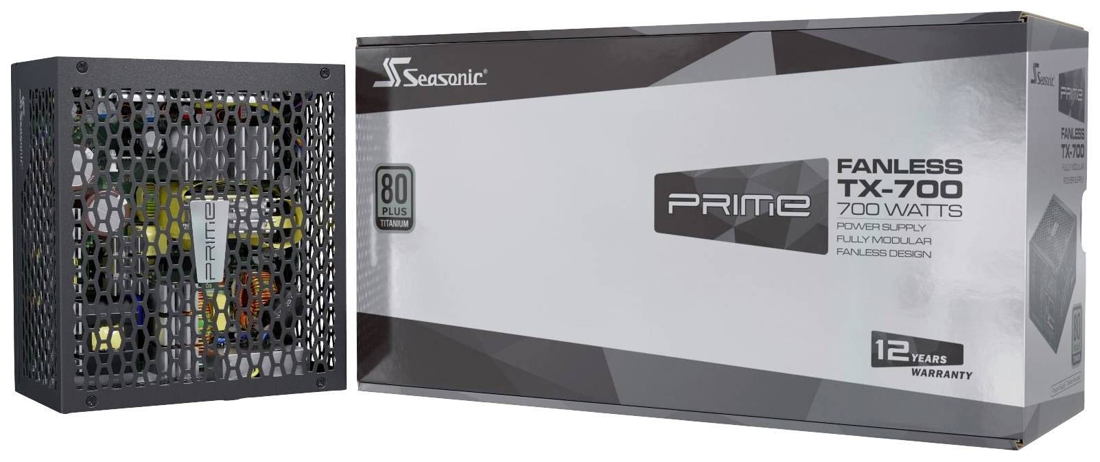 'Seasonic Prime Fanless TX-700' Netzteil, 700 Watt, vollständig modular, 80 Plus Titanium Zertifikat, 12 Jahre Garantie.