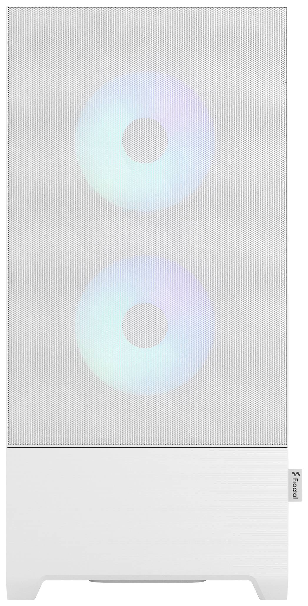 Ein weißer, rechteckiger Lautsprecher mit zwei sichtbaren, sanft leuchtenden LED-Ringen auf der Vorderseite, stehend auf einem Sockel.