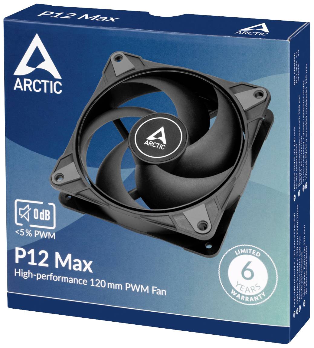 Arctic P12 Max - High-performance 120 mm PWM Lüfter CPU-Kühler mit Lüfter Schwarz (B x H x T) 120 x 25 x 120 mm