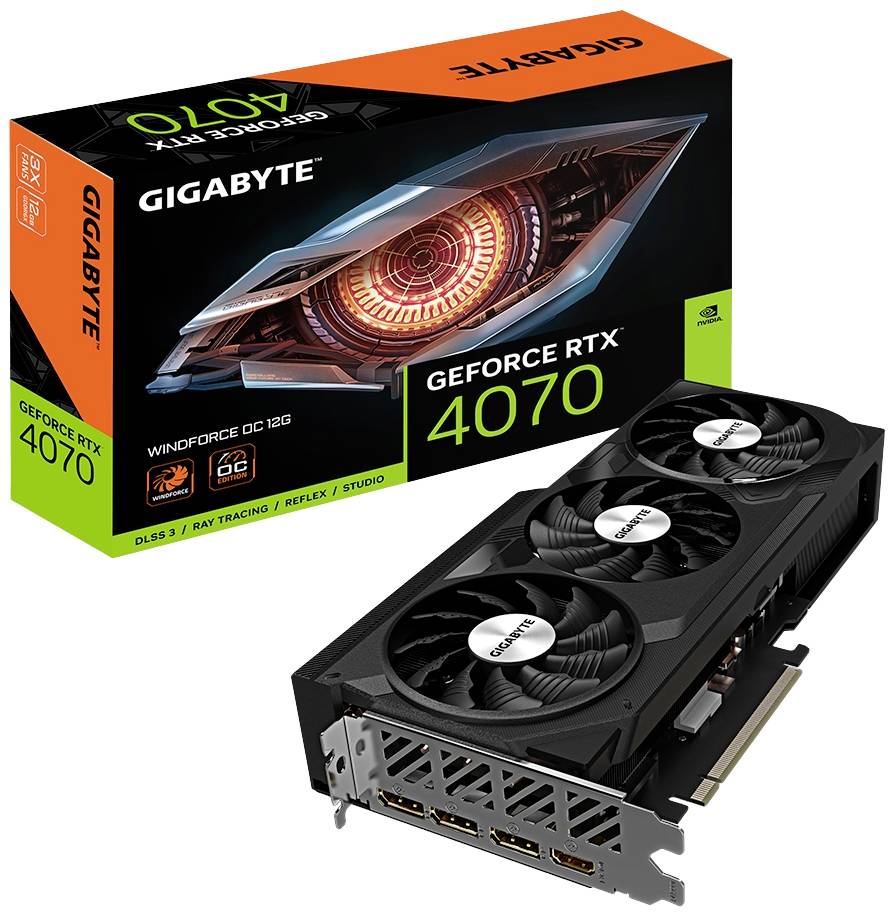 Gigabyte Grafikkarte Nvidia GeForce RTX 4070 12GB GDDR6X-RAM PCIe, HDMI®, DisplayPort
