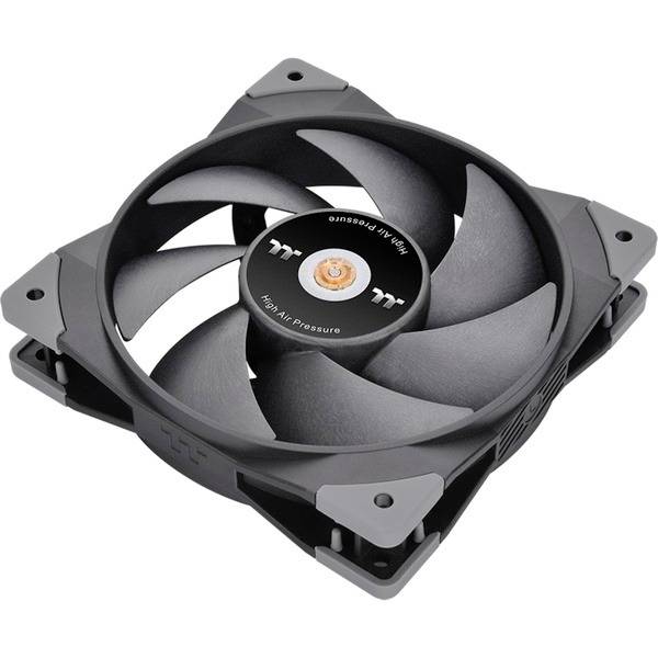 Schwarzer PC-Lüfter mit fünf Blättern und hoher Luftdruckkapazität. Ideal zur Optimierung der Kühlung in Computern.