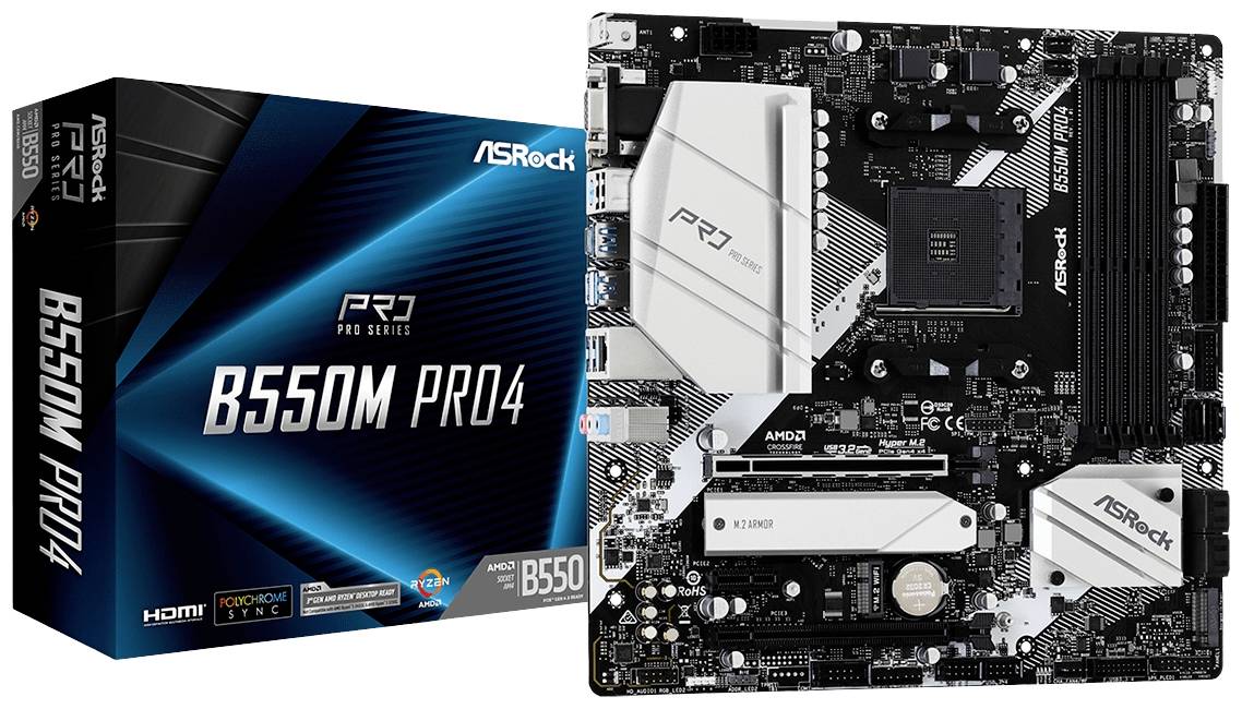 ASRock B550M Pro4 Mainboard Sockel (PC) AMD® AM4 Formfaktor (Details) Micro-ATX Mainboard-Chipsatz AMD® B550