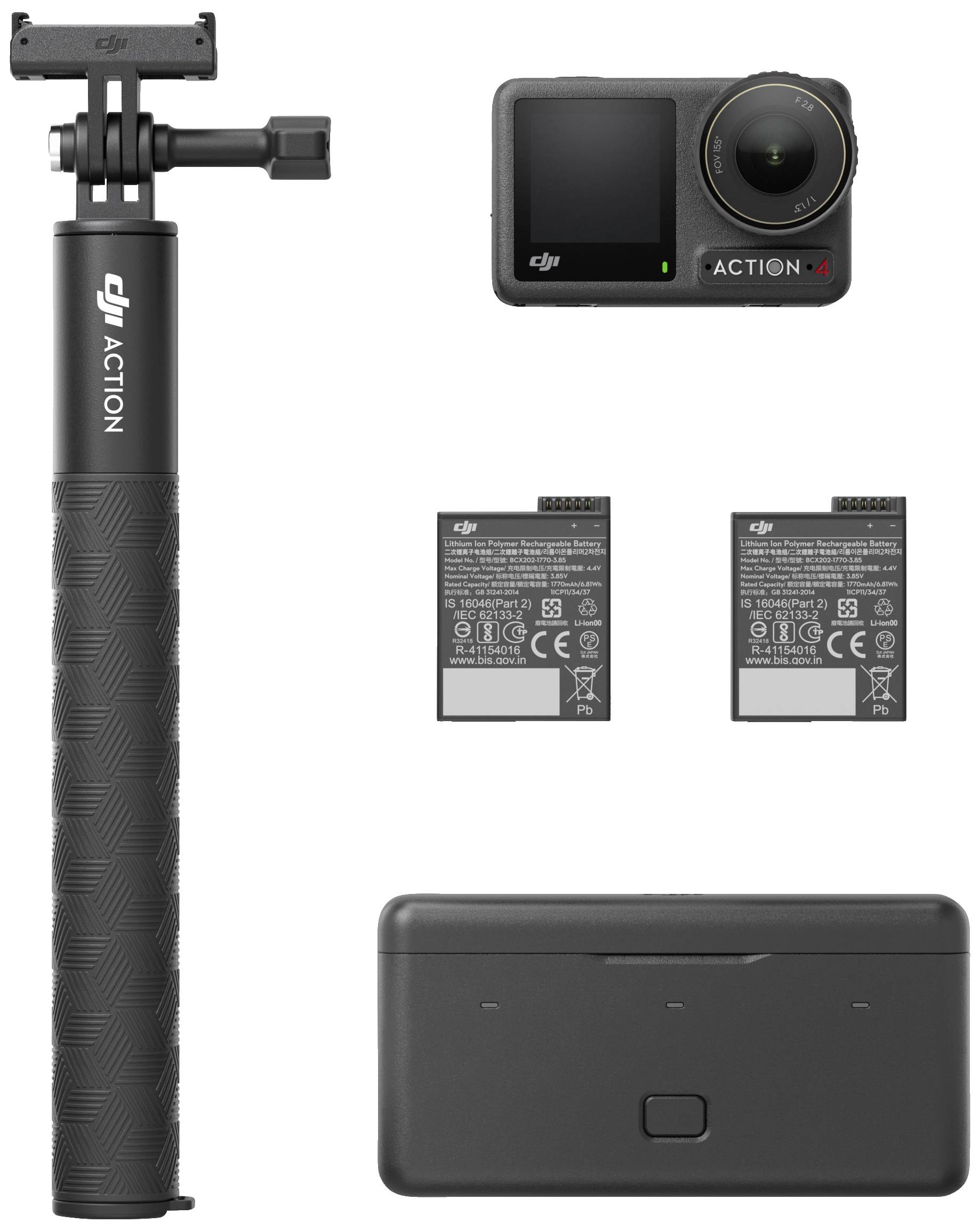 DJI Osmo Action 4 Standard Combo Action Cam 4K, Ultra HD, WLAN, Dual-Display, Wasserfest, Touch-Screen, Zeitlupe, Staubgeschützt