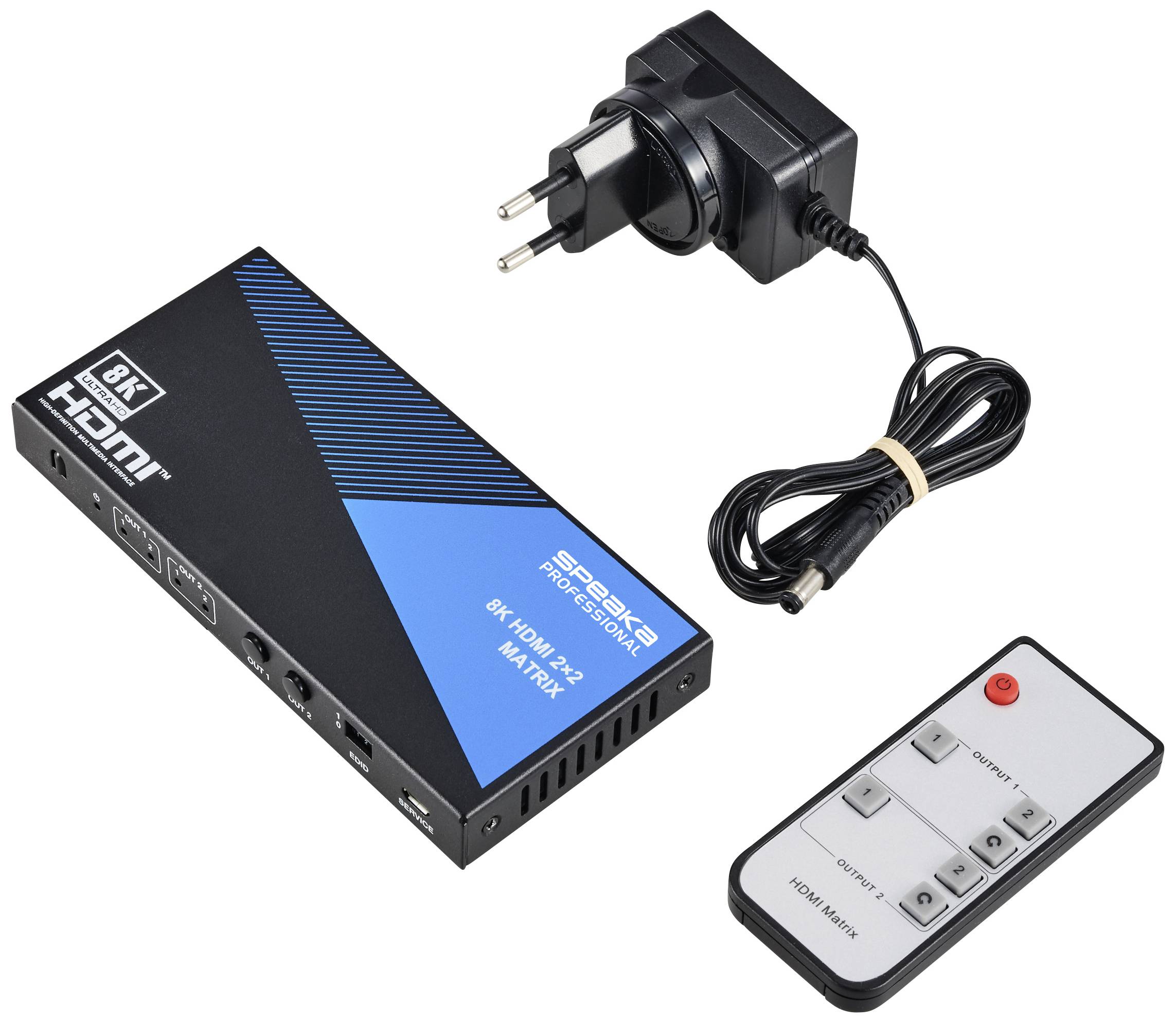 SpeaKa Professional SP-11571776 2+2 Port HDMI-Matrix-Switch Ultra HD-fähig 7680 x 4320 Pixel Schwarz