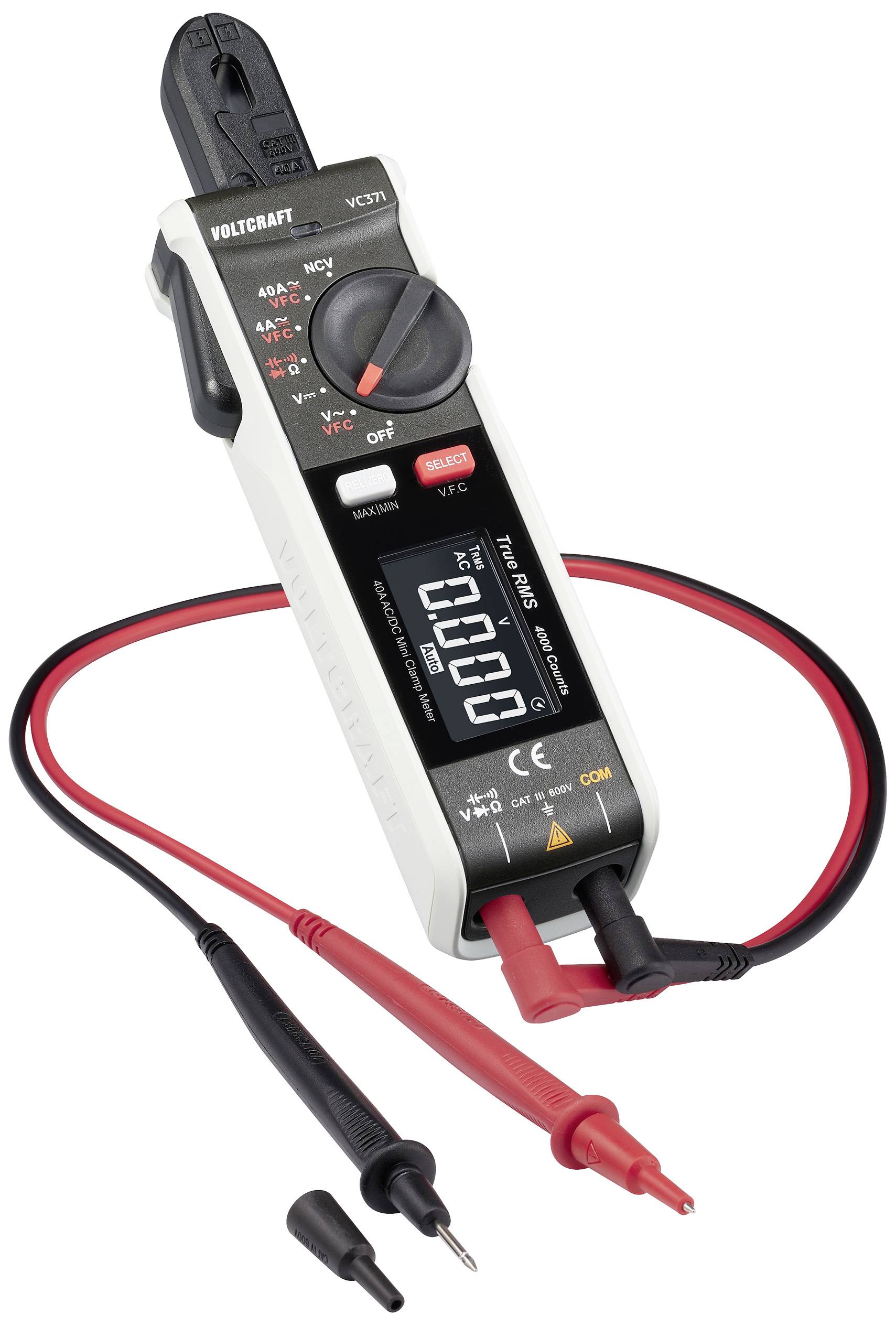 Digitales Multimeter mit großem Display, zeigt '0.00' an. Es hat schwarze und rote Kabelprüfspitzen und ist zum Testen von Elektronik.