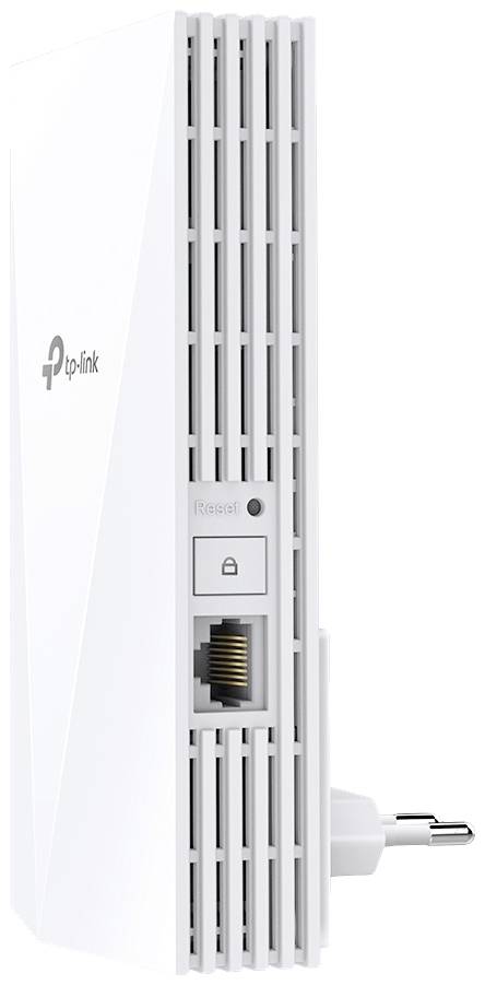 WLAN-Repeater von TP-Link, weiß, mit Steckdosenanschluss, Ethernet-Anschluss und 'WPS'-Taste für einfache Vernetzung.