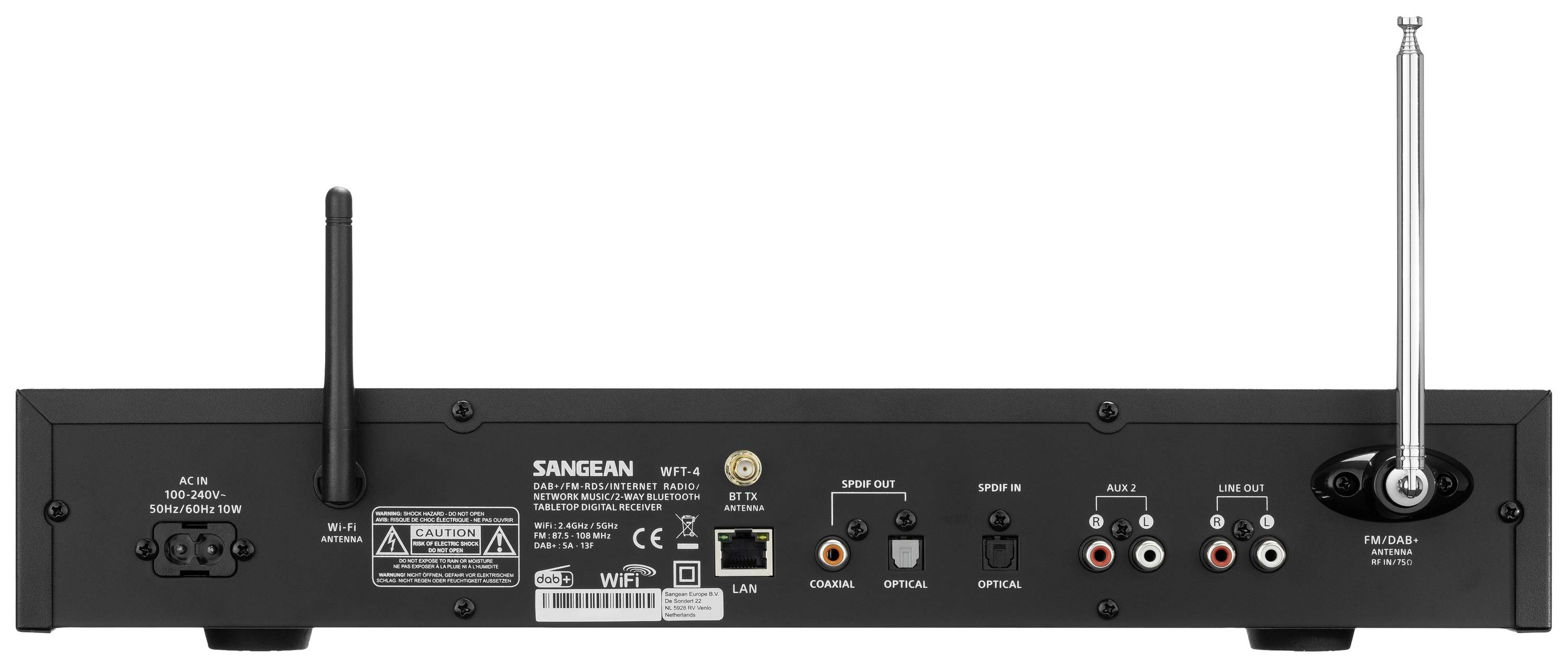 Sangean WFT-4 Internetradio HiFi-Tuner Schwarz Bluetooth®, DAB+, Internetradio, WLAN