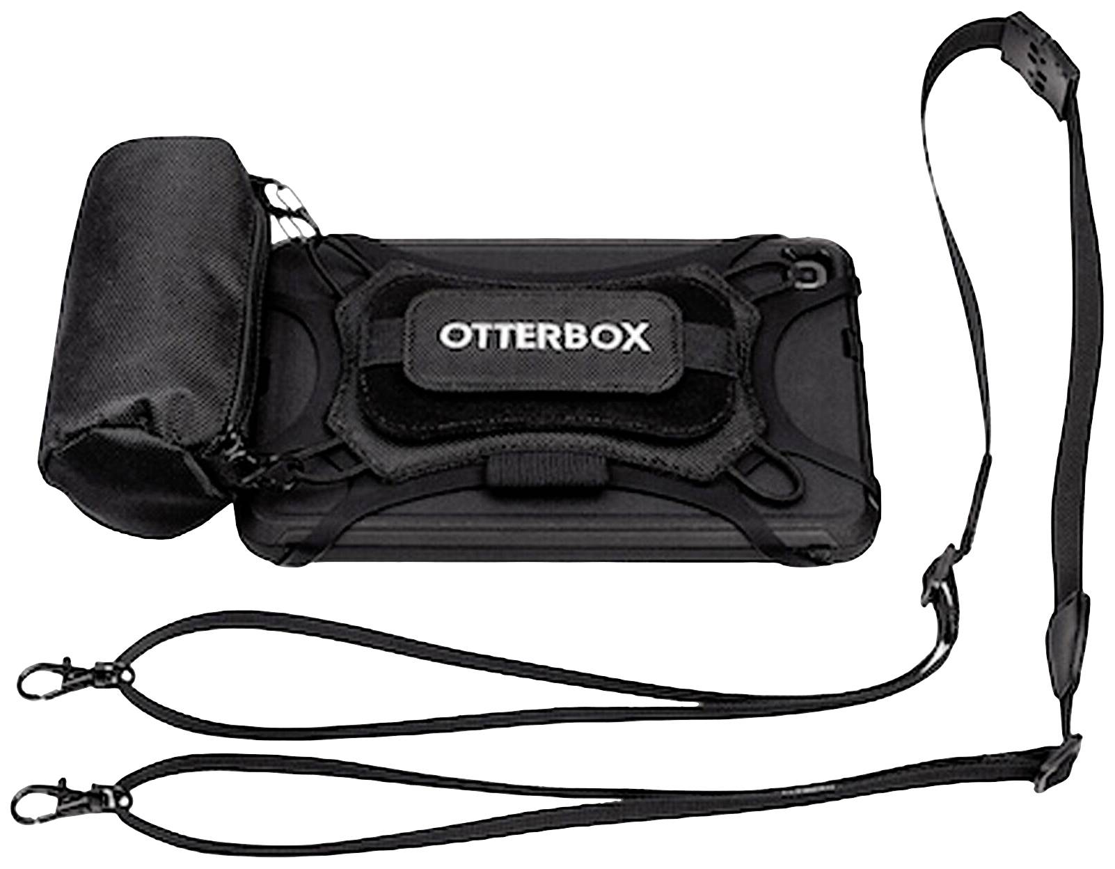 Ein schwarzes Otterbox-Handygehäuse mit Tragegurt und einer kleinen Tasche.