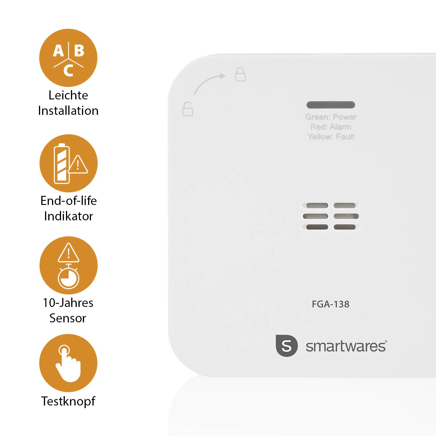 Smartwares FGA-13800 Kohlenmonoxid-Melder mit App-Steuerung batteriebetrieben detektiert Kohlenmonoxid