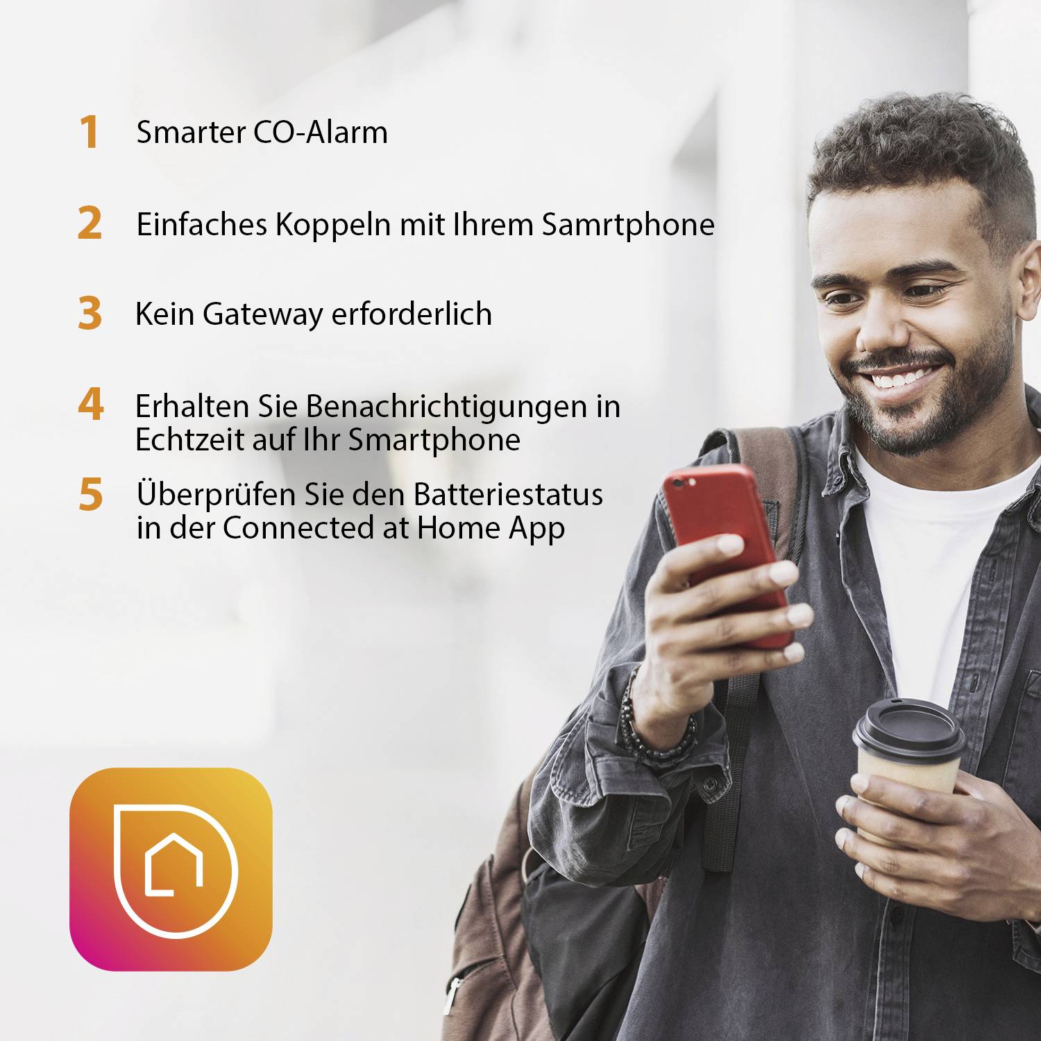 Smartwares FGA-13800 Kohlenmonoxid-Melder mit App-Steuerung batteriebetrieben detektiert Kohlenmonoxid