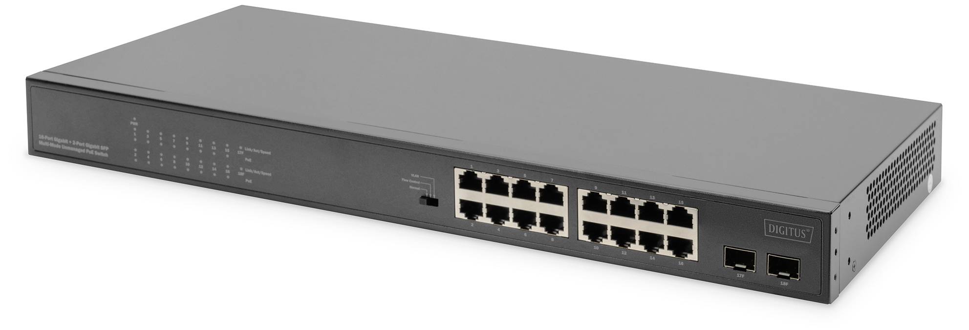 Digitus DN-95347-1 Netzwerk Switch 16 + 2 Port 1 GBit/s PoE-Funktion