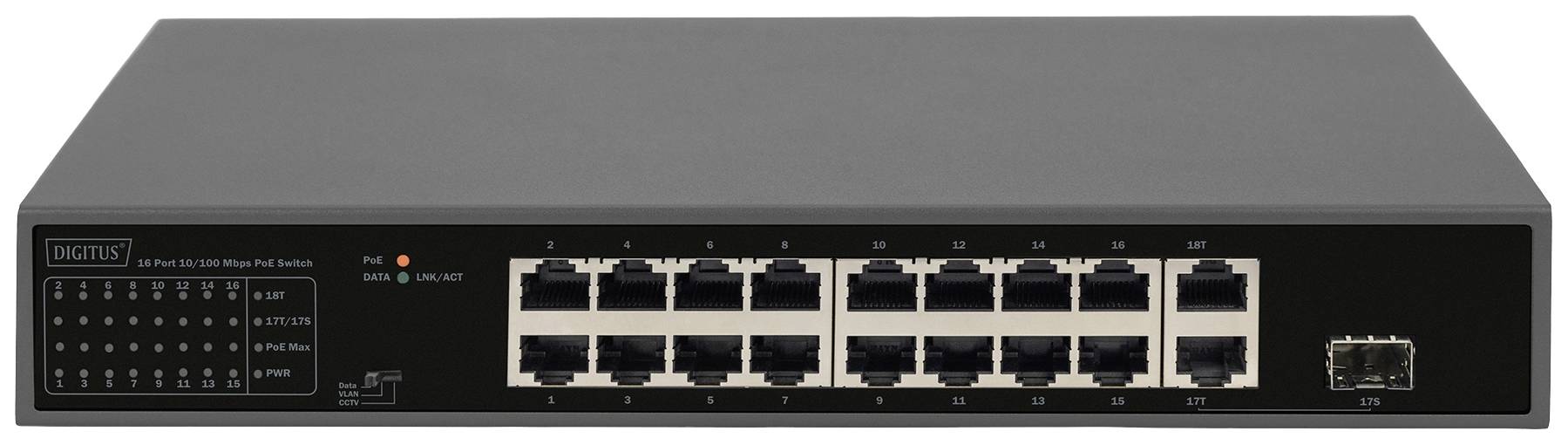 Digitus DN-95355 Netzwerk Switch 16 Port 10 / 100MBit/s PoE-Funktion