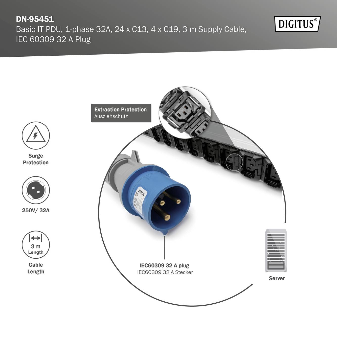 Digitus DN-95451 19 Zoll Netzwerkschrank-Steckdosenleiste Schwarz