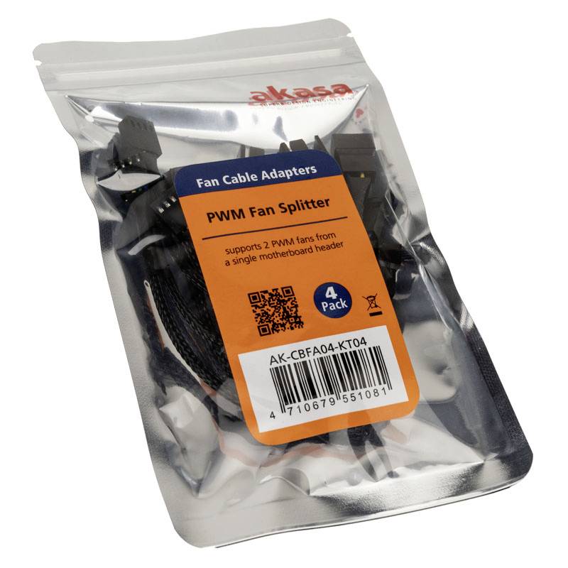 Akasa PWM Lüftersplitter, 4er Pack PC Lüftersteuerung Schwarz
