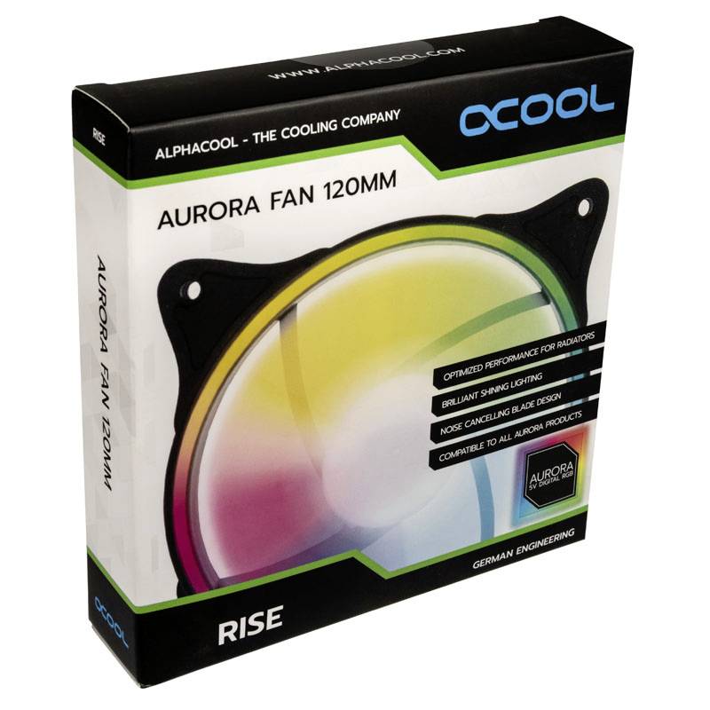 Alphacool Rise Aurora PC-Gehäuse-Lüfter Schwarz (B x H x T) 120 x 120 x 25 mm
