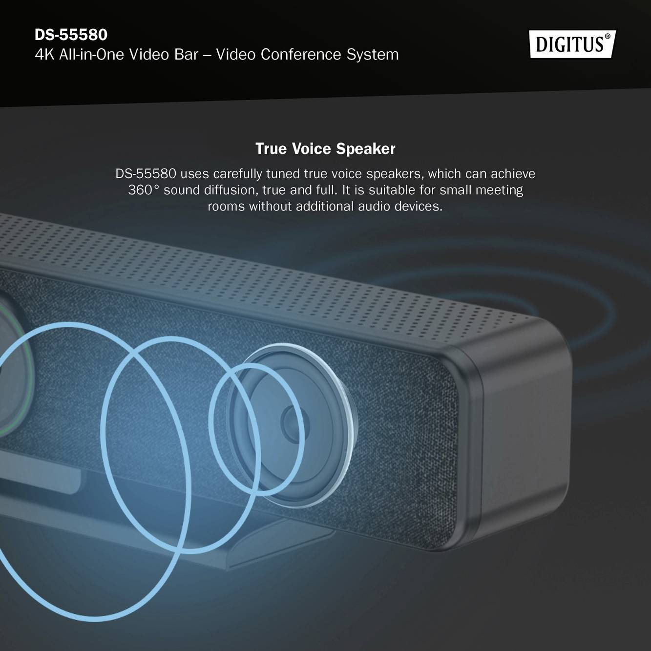 Digitus DS-55580 4K Videokonferenzlösung 3840 x 2160 Pixel Lautsprecher, Mikrofon, Schnelles Auto-Tracking per AI, Standfuß