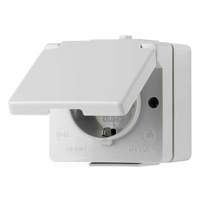 Jung Komplett Schutzkontakt-Steckdose mit Klappdeckel WG 600 Hellgrau 620WX 1St.