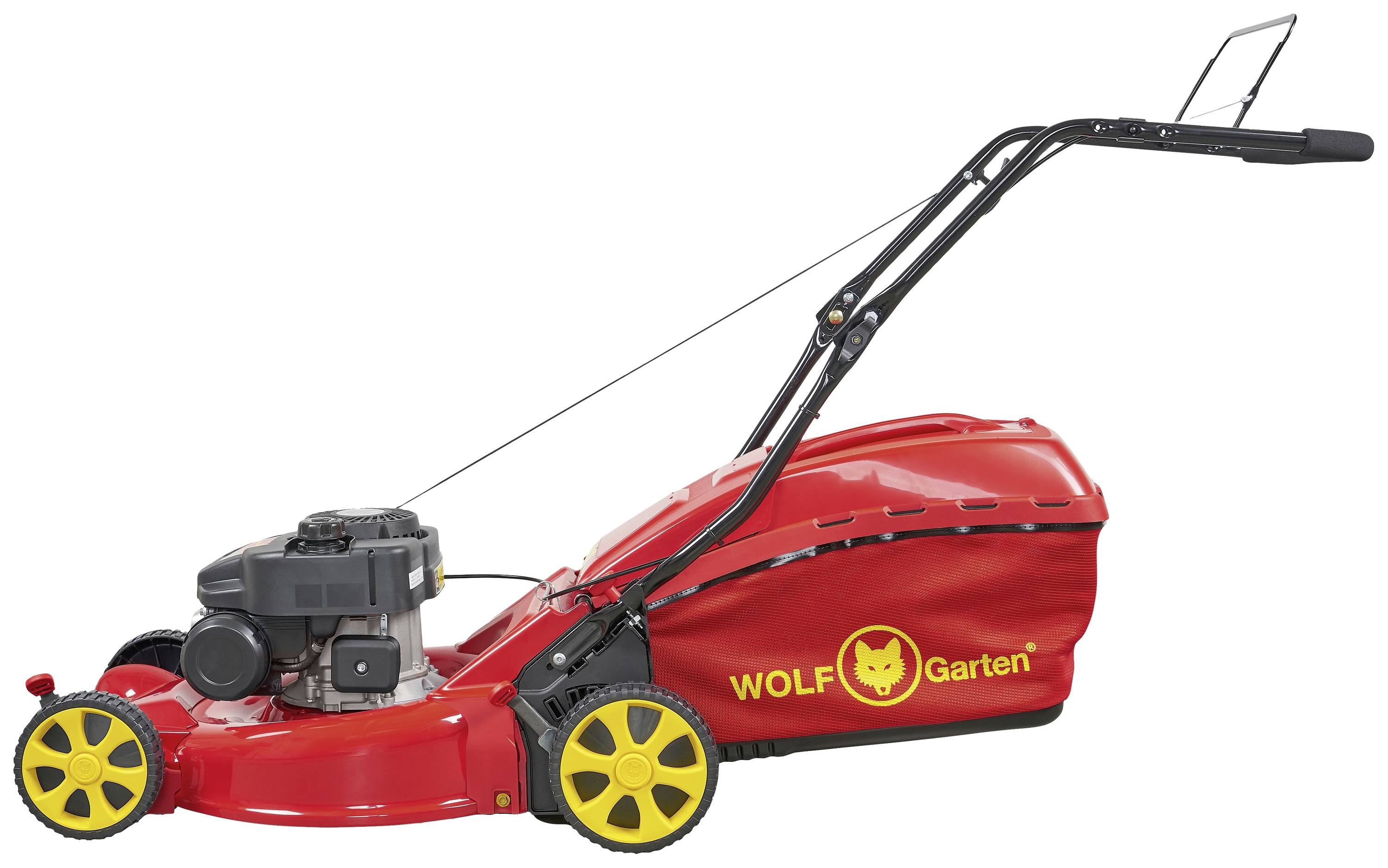 WOLF-Garten A 4600 Benzin Rasenmäher Heckauswurf, Höhenverstellbarer Griff mit Klappfunktion 2.1kW Schnittbreite (max.) 46cm