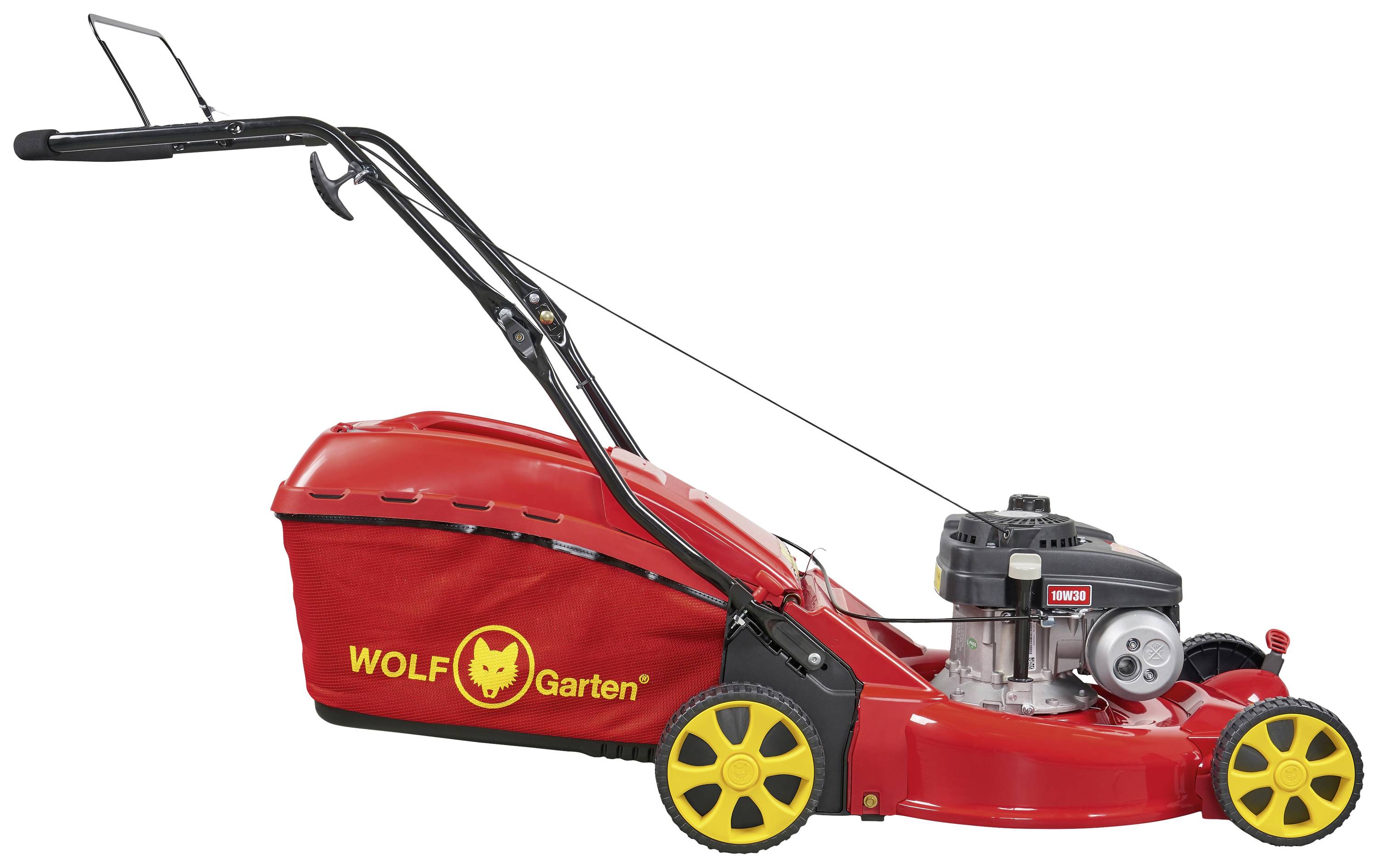 WOLF-Garten A 4600 Benzin Rasenmäher Heckauswurf, Höhenverstellbarer Griff mit Klappfunktion 2.1kW Schnittbreite (max.) 46cm