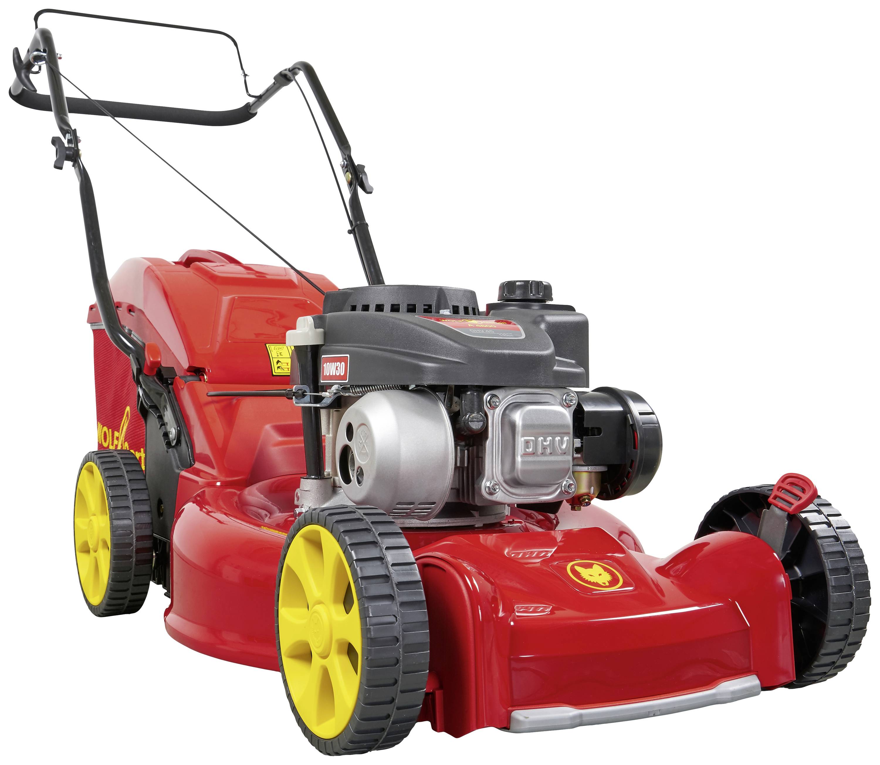 WOLF-Garten A 4600 Benzin Rasenmäher Heckauswurf, Höhenverstellbarer Griff mit Klappfunktion 2.1kW Schnittbreite (max.) 46cm