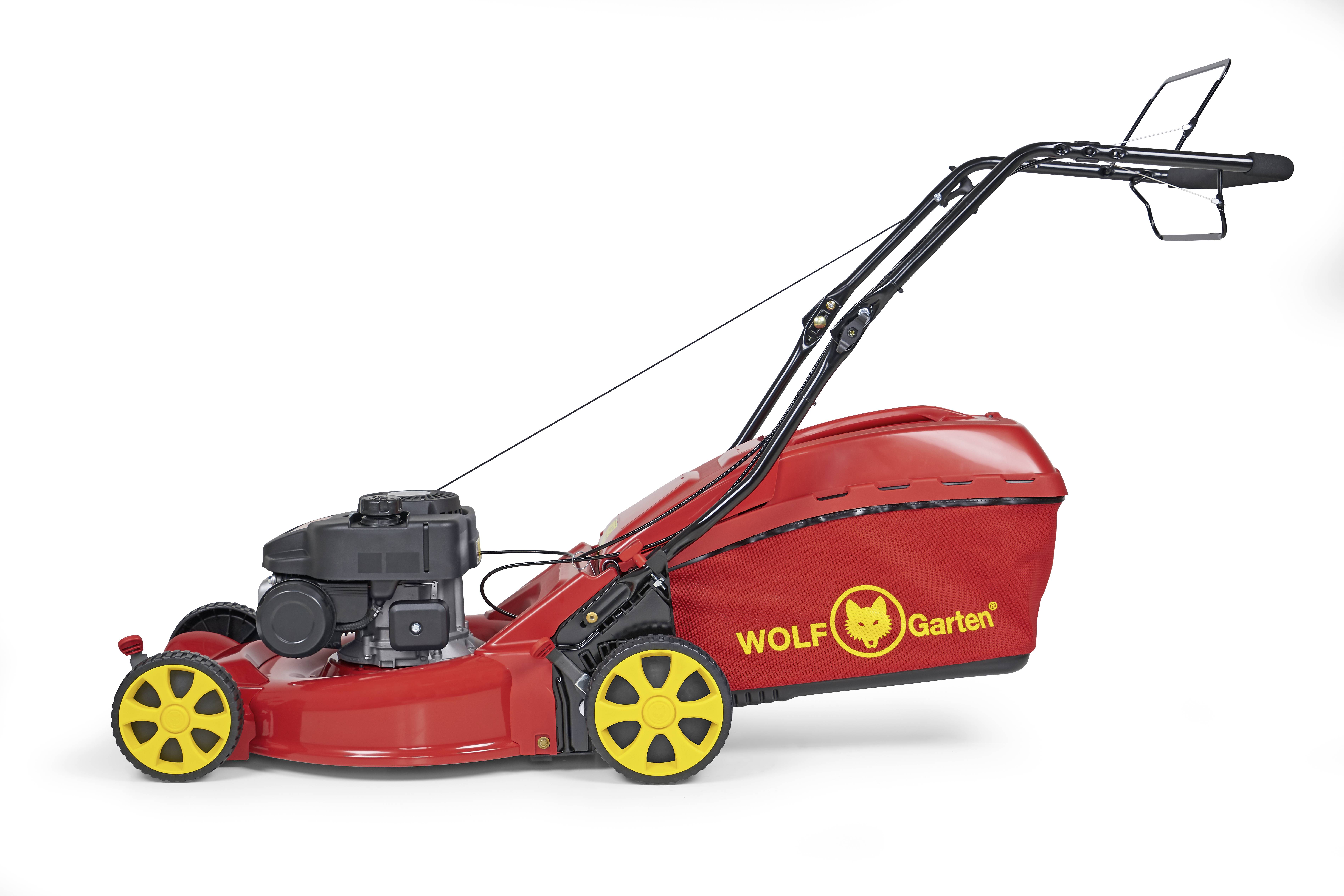 WOLF-Garten A 4600A Benzin Rasenmäher Heckauswurf, Höhenverstellbarer Griff mit Klappfunktion 2.1kW Schnittbreite (max.) 46cm