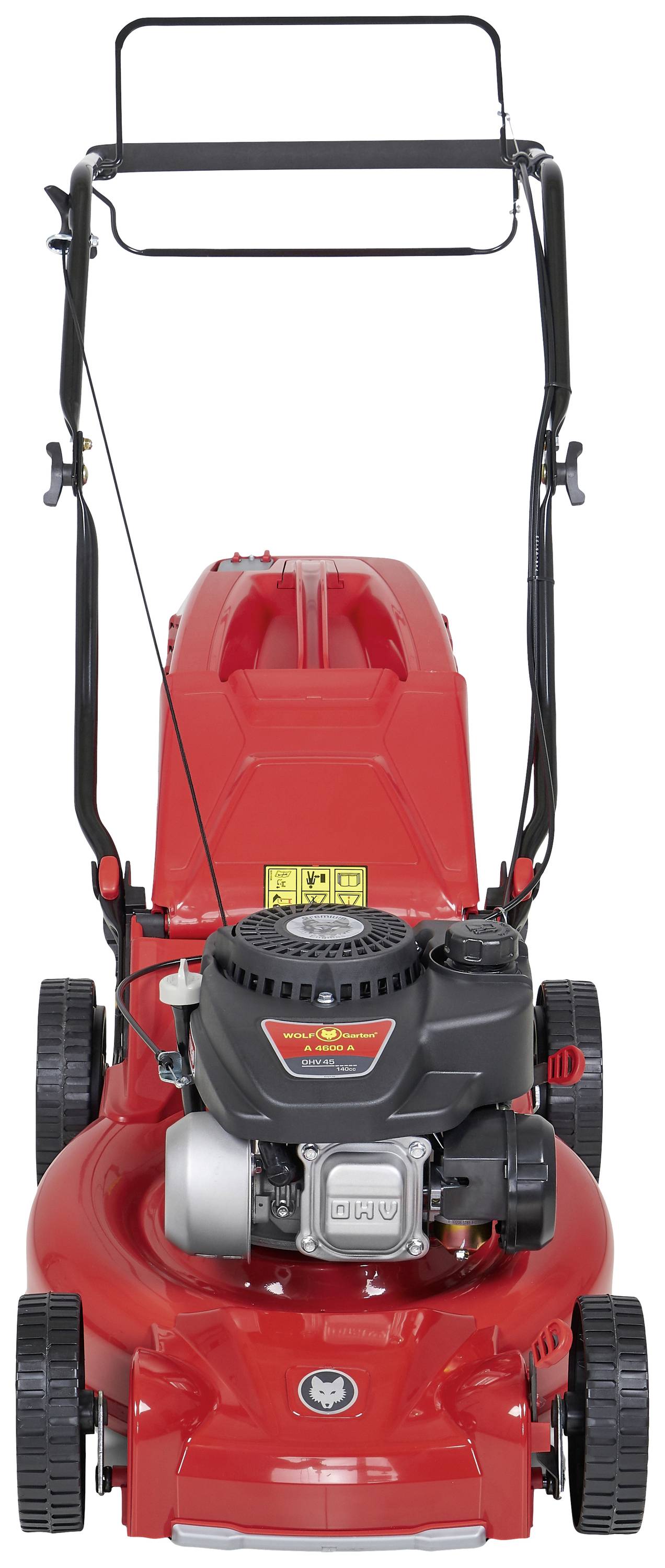 WOLF-Garten A 4600A Benzin Rasenmäher Heckauswurf, Höhenverstellbarer Griff mit Klappfunktion 2.1kW Schnittbreite (max.) 46cm
