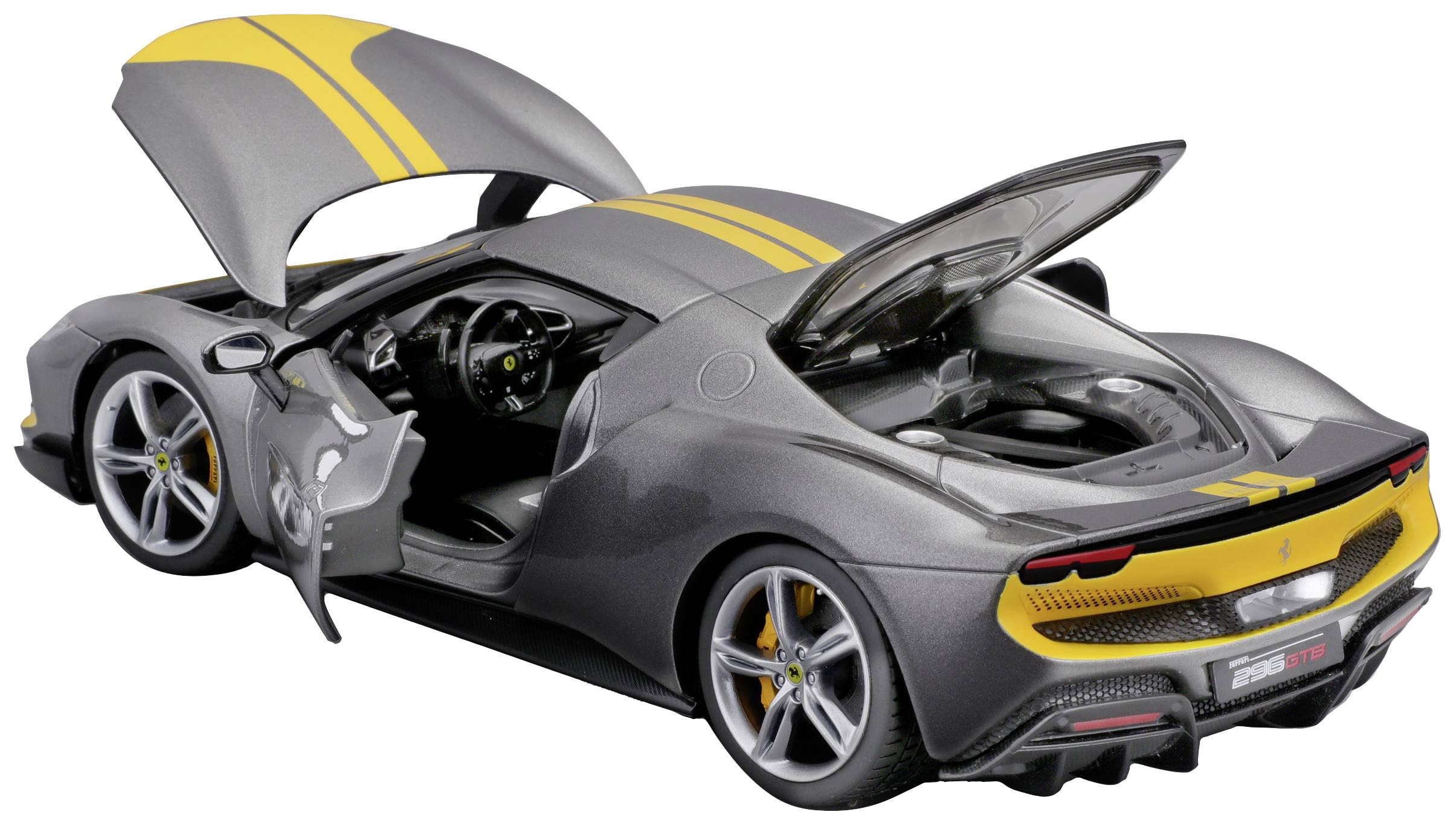 Bburago Ferrari R&P 296GTB Assetto Fiorano, grau/gelb 1:18 Modellauto