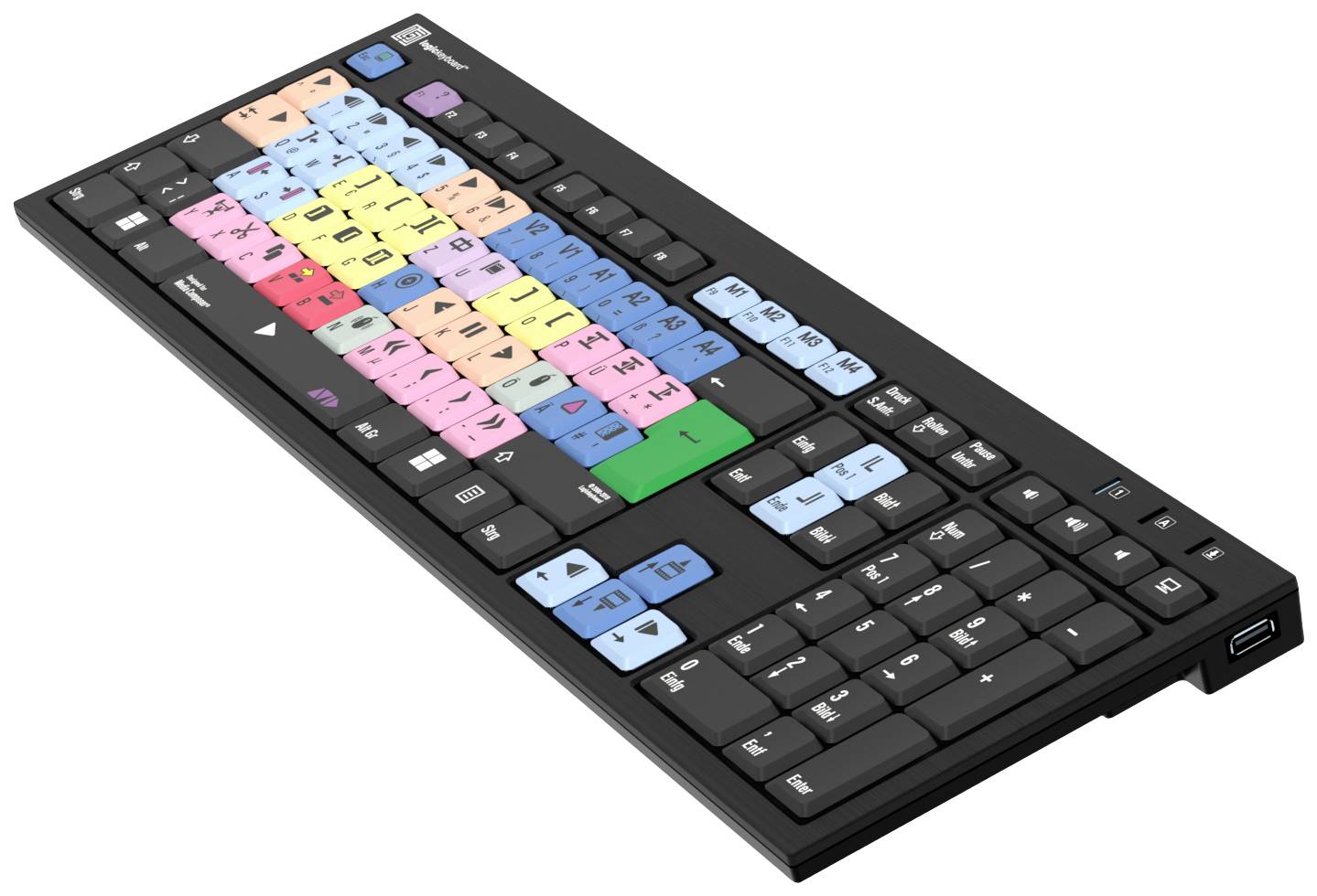 Logickeyboard Avid Media Composer Slim Kabelgebunden Tastatur Deutsch, QWERTZ Schwarz Multimediatasten, USB-Hub, Geräuscharme