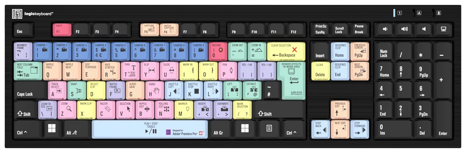 Logickeyboard Adobe Premiere Pro CC Kabelgebunden Tastatur Deutsch, QWERTZ Schwarz Multimediatasten, USB-Hub, Geräuscharme Tasten
