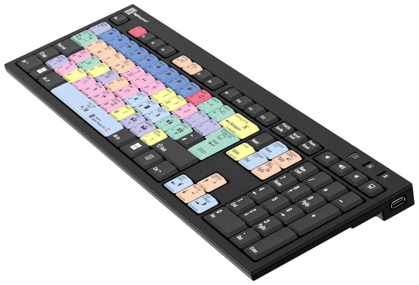 Logickeyboard Adobe Premiere Pro CC Kabelgebunden Tastatur Deutsch, QWERTZ Schwarz Multimediatasten, USB-Hub, Geräuscharme Tasten